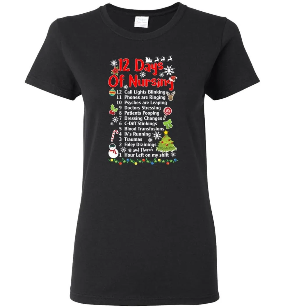 12 Days Of Nursing Christmas Gifts For Nurse Women T-Shirt