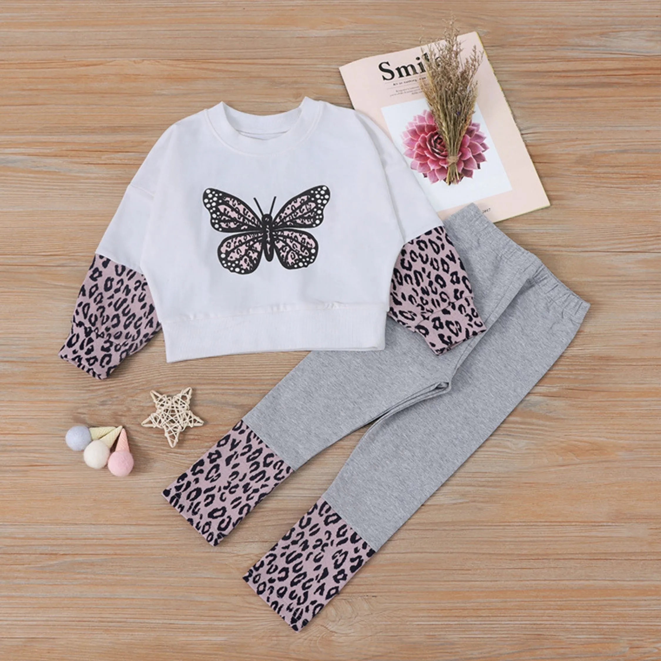 2 Piece Butterfly Girl Top And Trouser Set