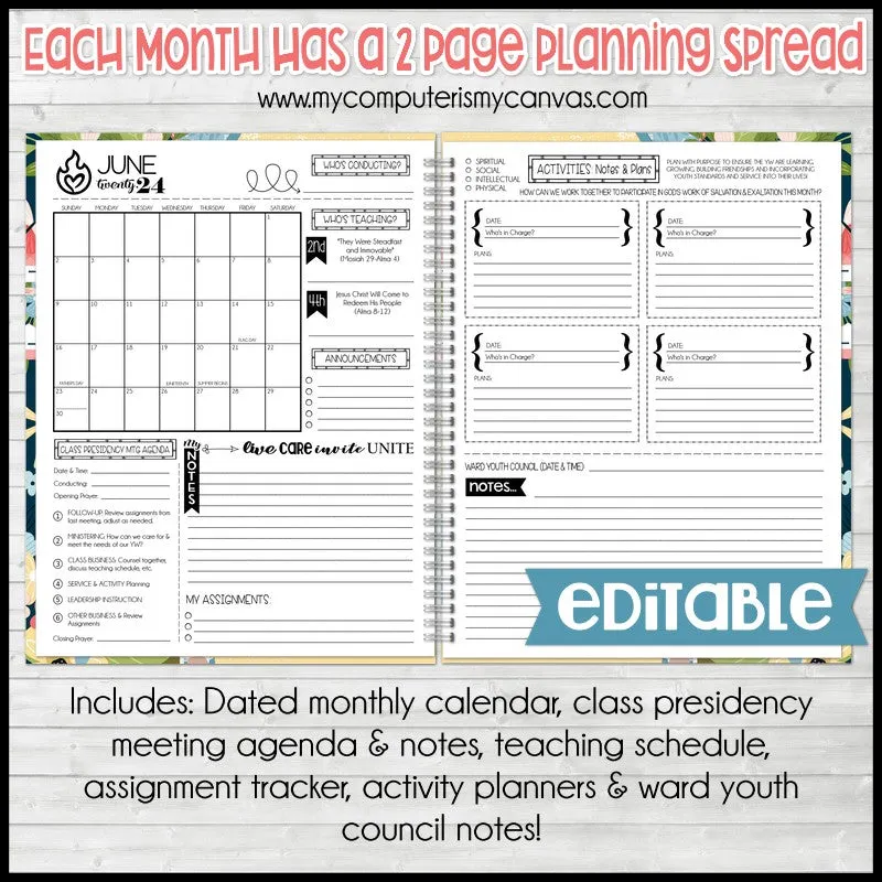 2024 YW CLASS Presidency Planner {EDITABLE} PRINTABLE