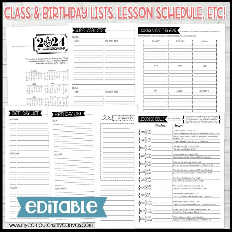 2024 YW CLASS Presidency Planner {EDITABLE} PRINTABLE