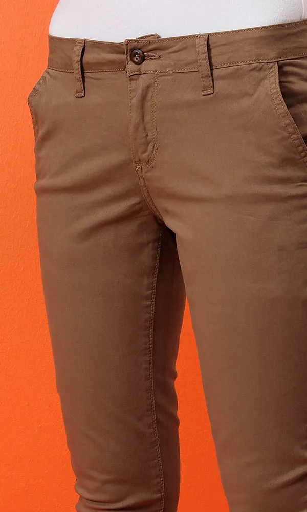 34939 Basic Skinny Fit Solid Pants - Dark Camel