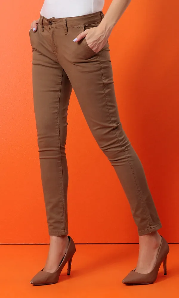 34939 Basic Skinny Fit Solid Pants - Dark Camel