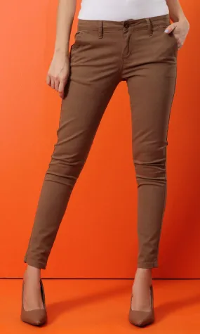 34939 Basic Skinny Fit Solid Pants - Dark Camel