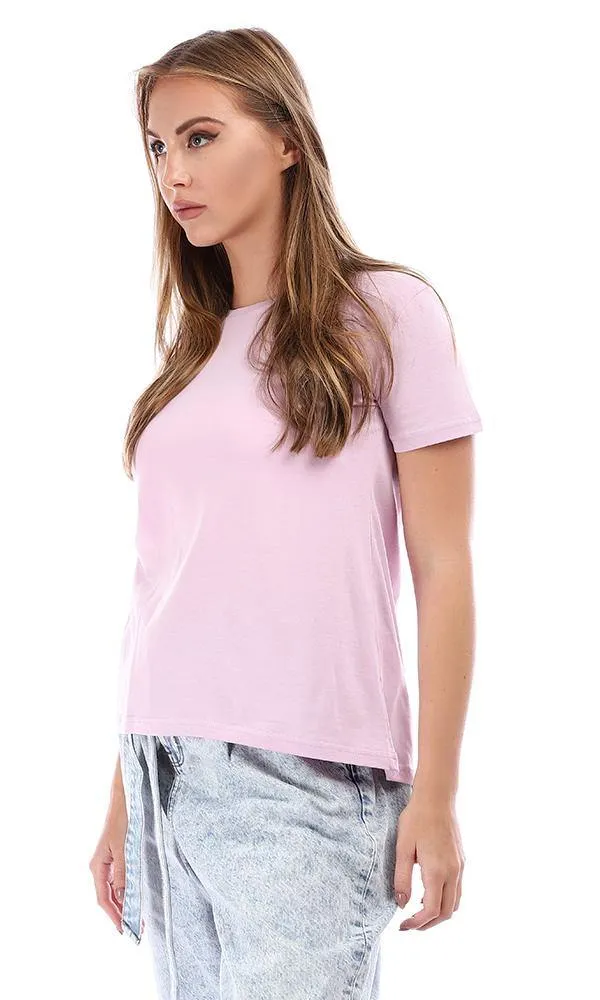 94657 High Low Basic Half Sleeves T-Shirt - Lilac