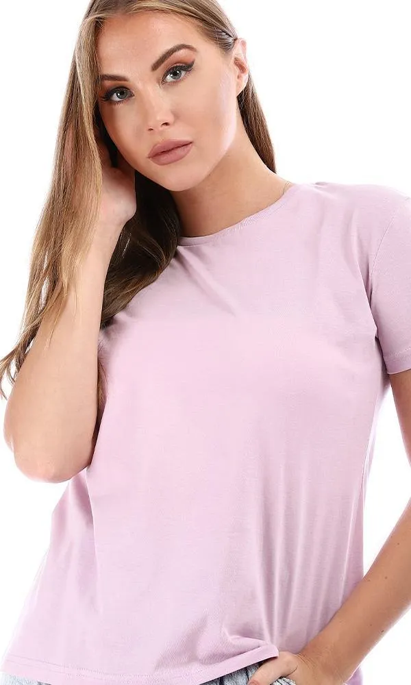 94657 High Low Basic Half Sleeves T-Shirt - Lilac