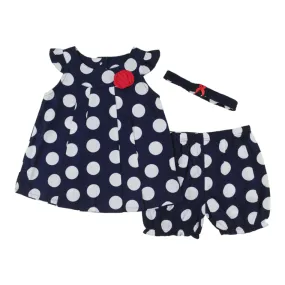 Alice Kids 3 Pc Cotton Ruffle Top, Shorts And Headband Set - Polka Dots