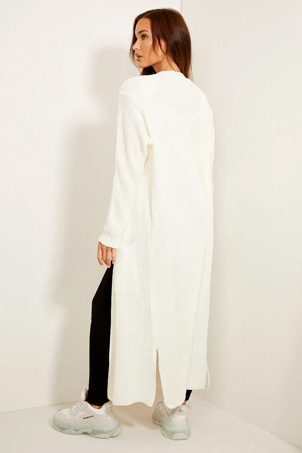 Allies Cream Longline Knitted Open Cardigan