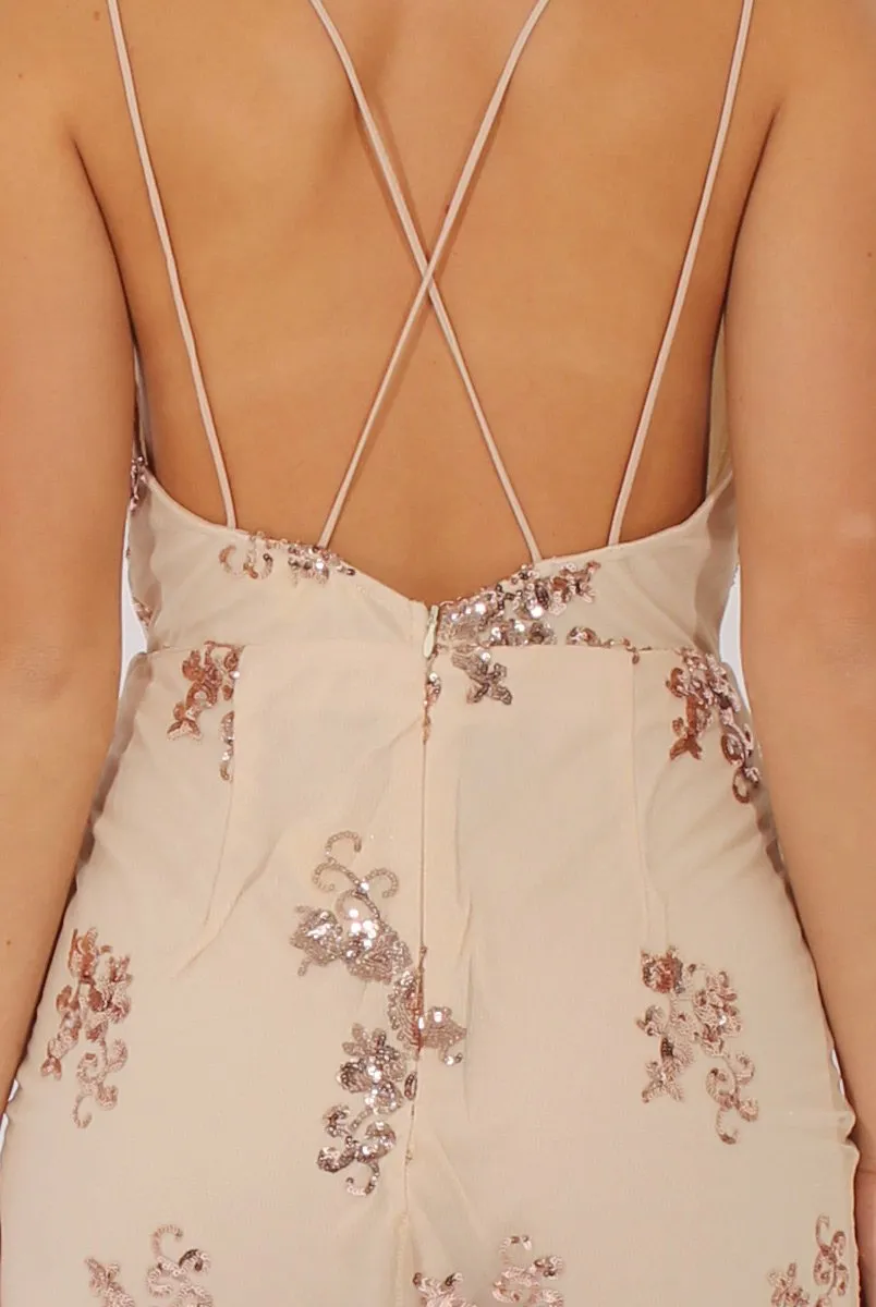 Apricot Mesh Layer Sequin Strappy Slip Dress - Bliss