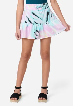 Aqua Mist Multi-Spiral Patterned Tiered Skirt