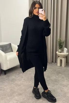 Ariannas Black Roll Neck Knitted 3 Piece Loungewear Set