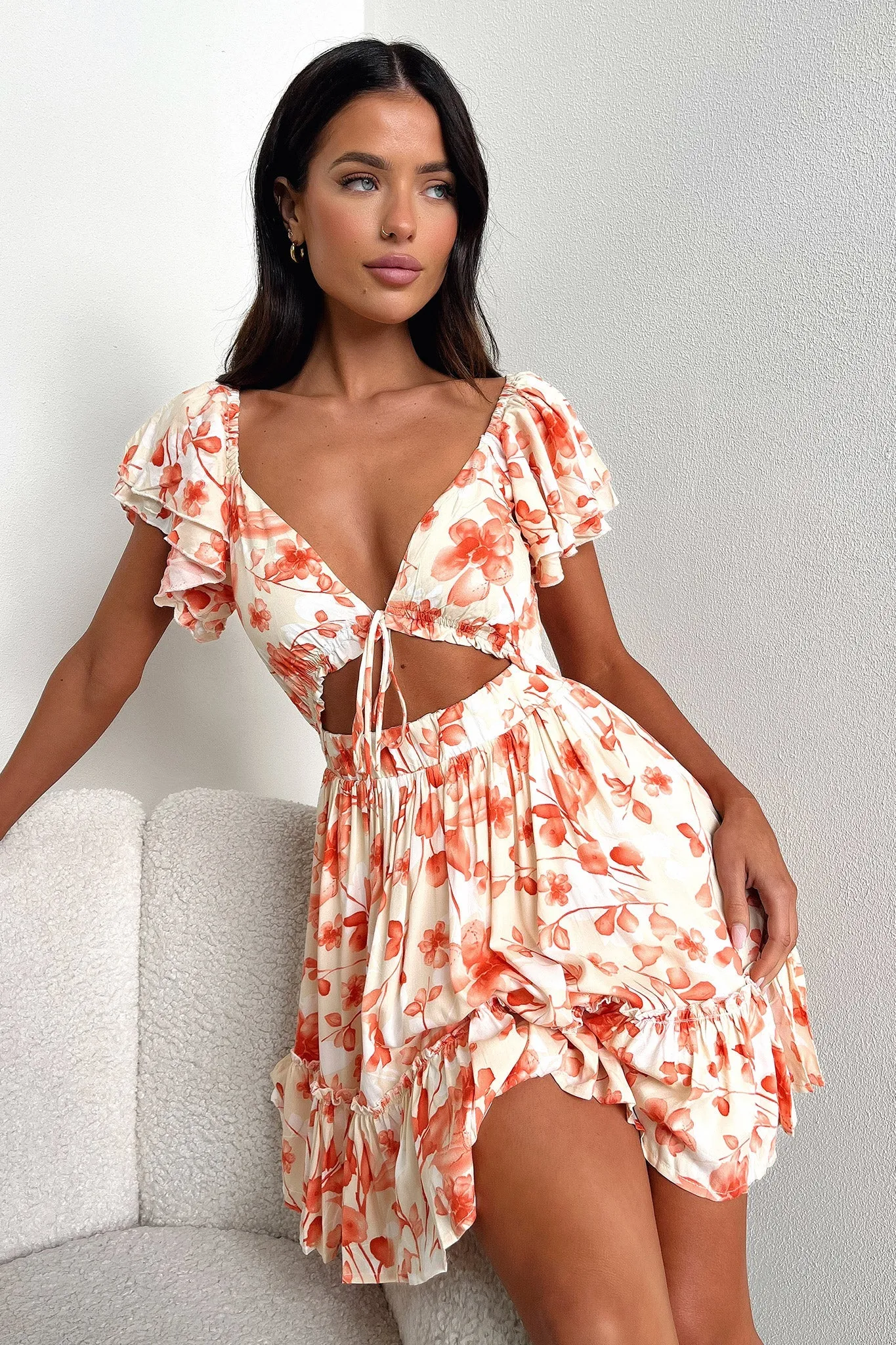 Arielle Dress - Orange Floral