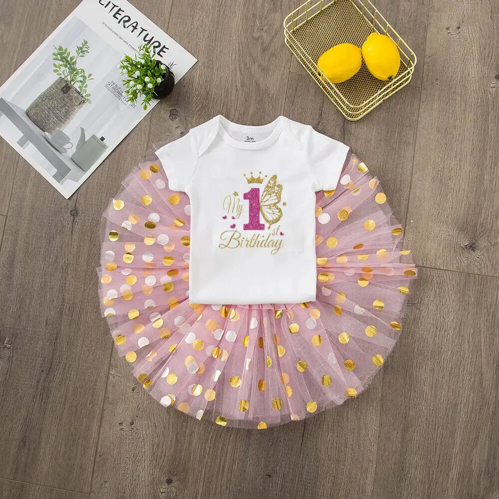 Baby Girl 1st Birthday Outfit Tutu Dress Set