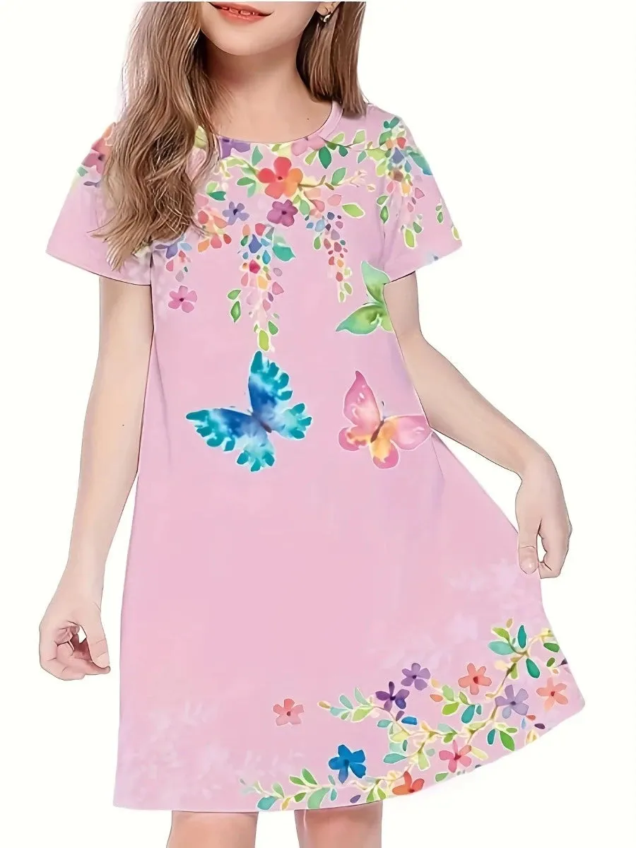 Baby Girl 3-14Y 3D Butterfly Short Loose Party Dress