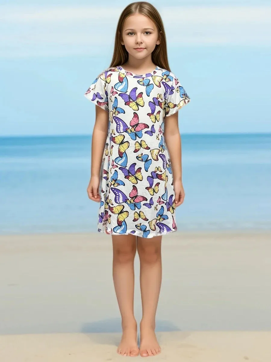 Baby Girl 3-14Y 3D Butterfly Short Loose Party Dress