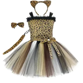 Baby Girl 3D Leopard Tutu Dress Birthday Costume Set