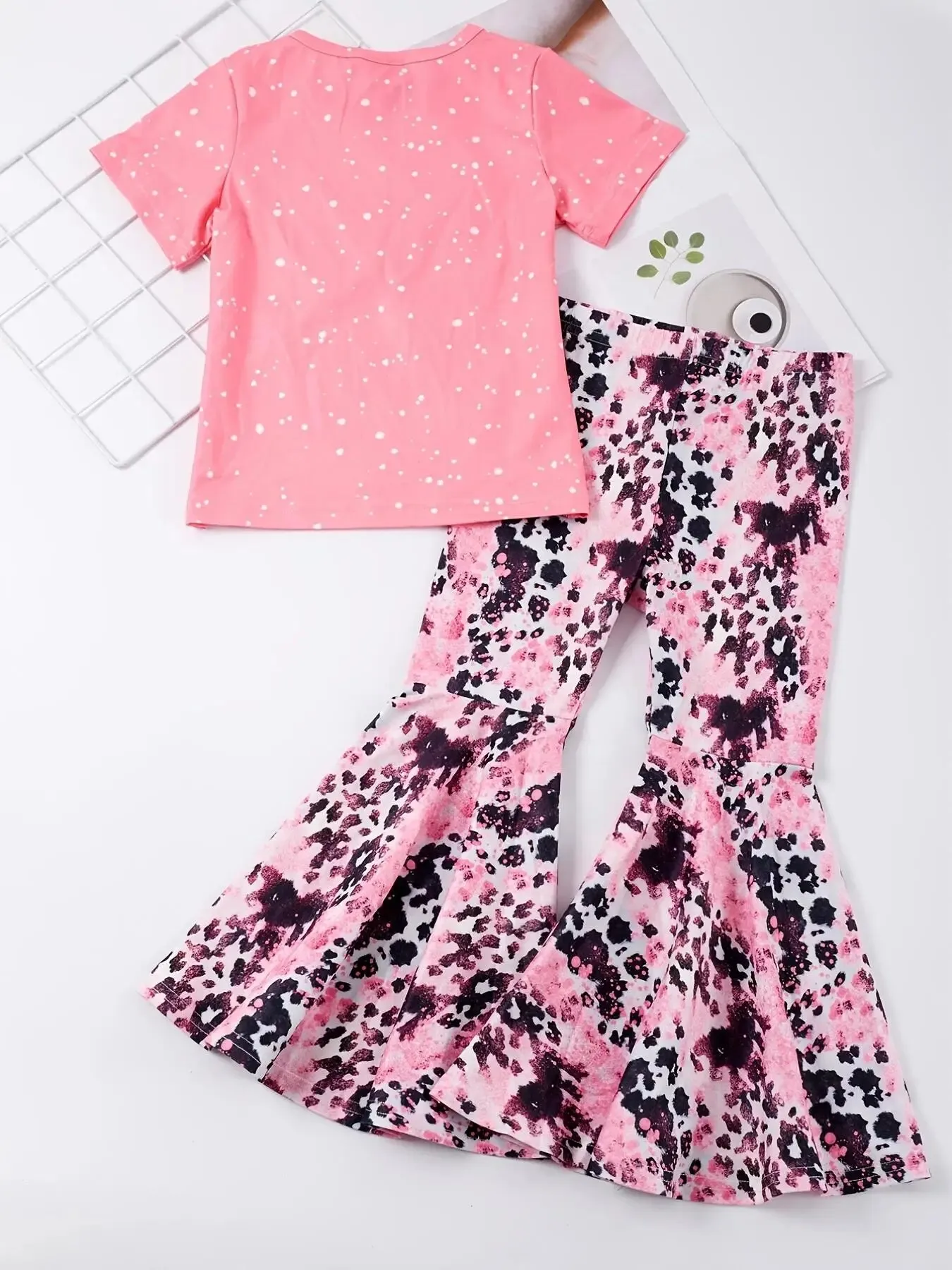 Baby Girl Pink Animal Long Flare Pants Top Outfit Set