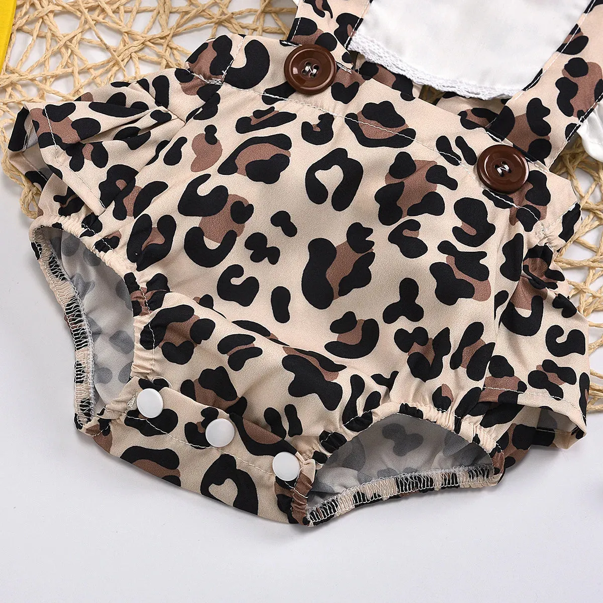 Baby Girl Summer Leopard Floral Romper Headband Set