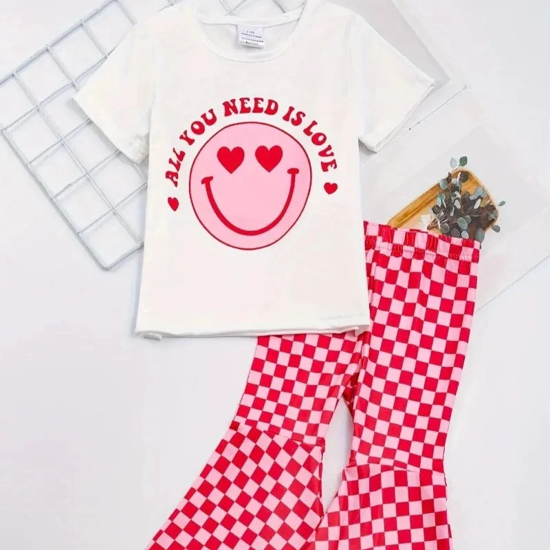 Baby Girl Vintage Smiley Face Graphic Tee Flare Pants Set