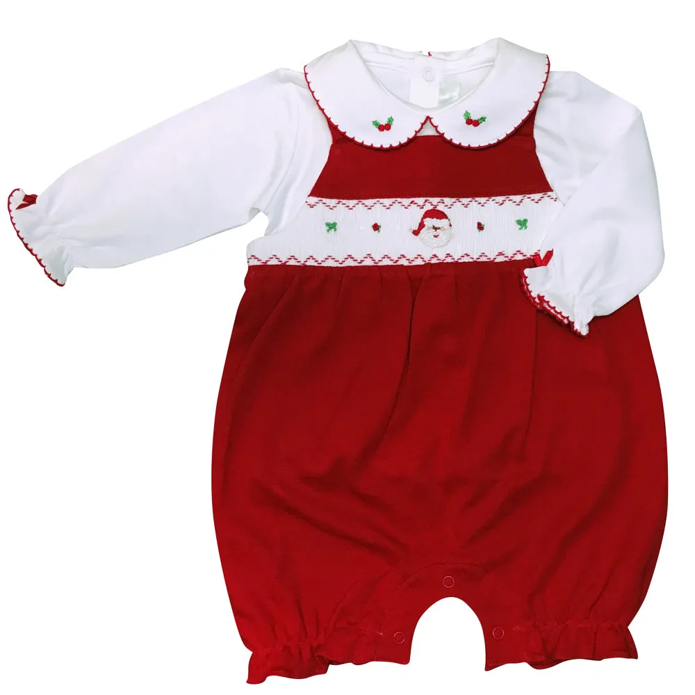 Baby Girl's Santa Claus Smocked Romper Set