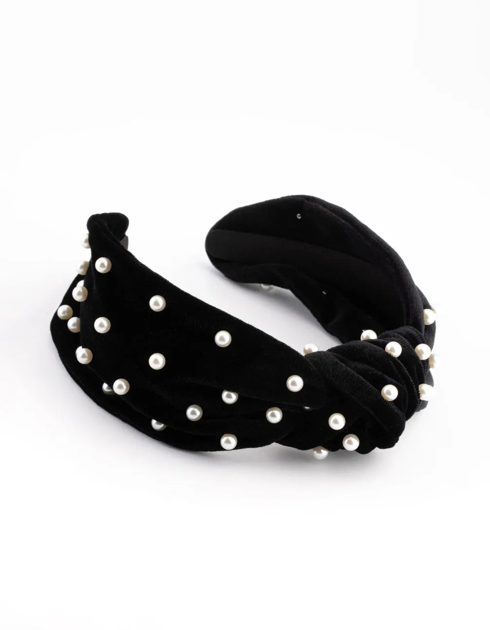 Black & White Velvet Pearl Embellished Headband