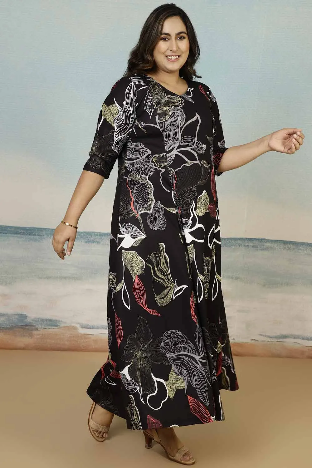 Black Floral Plus Size Dress