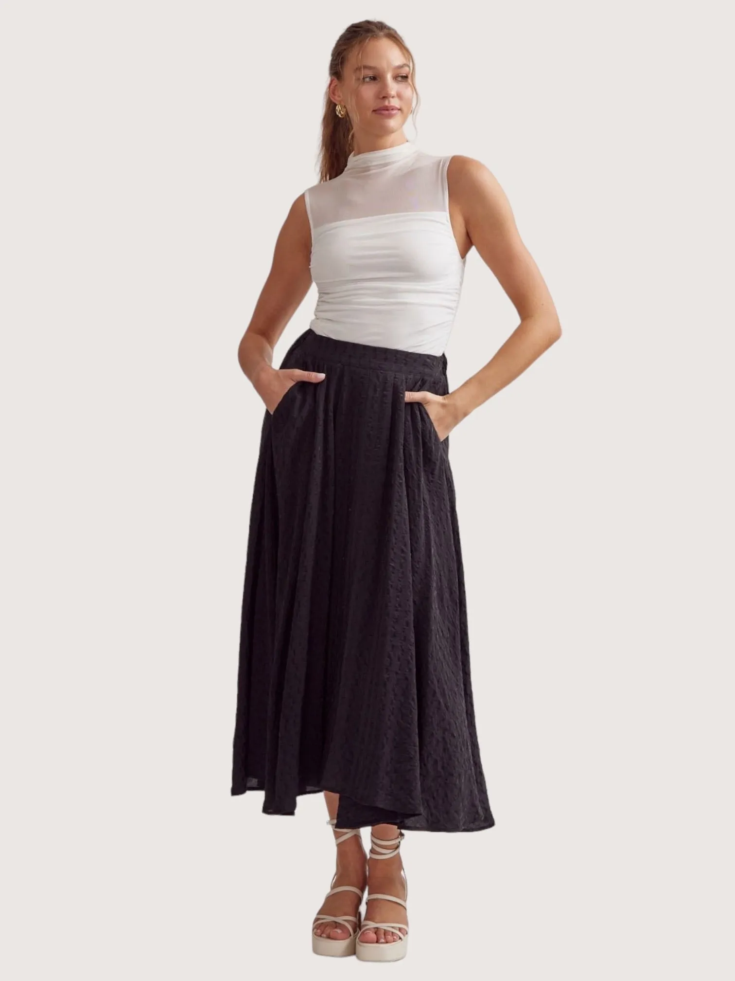 Black Pleated Maxi Skirt