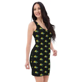 Black Sunflower Floral Print Dress, Sunflower Print Sleeveless Women's Dress - Made in USA/EU/MX