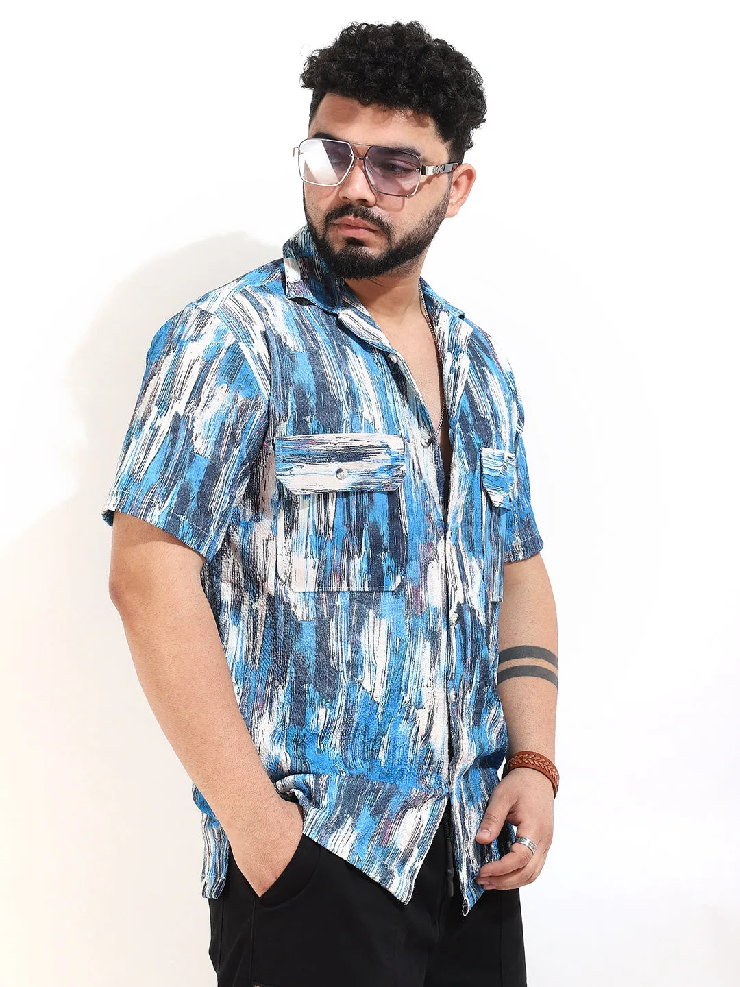 Blue Bubble Print Half Sleeve Shirt