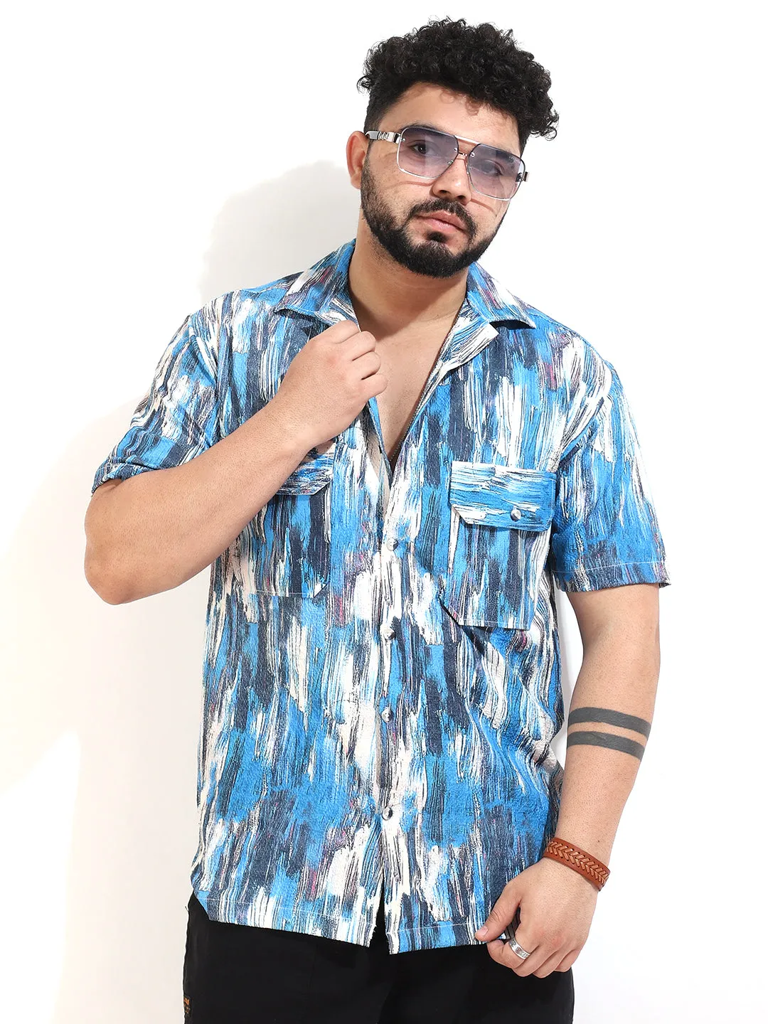 Blue Bubble Print Half Sleeve Shirt