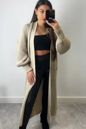 Bonnie Beige Longline Open Front Knitted Cardigan