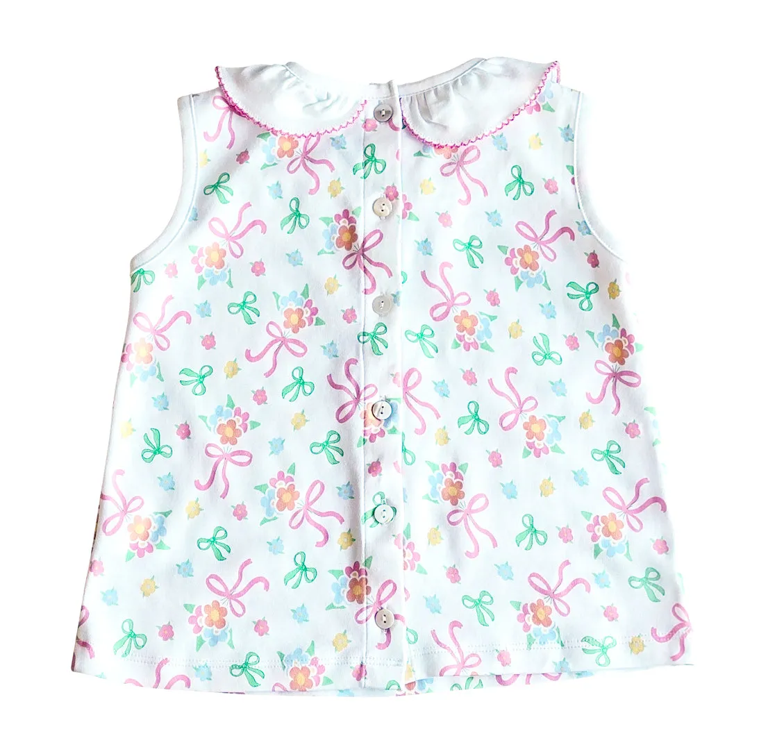 Bows and Flowers Girls Shirt and Short Set  Pima Cotton