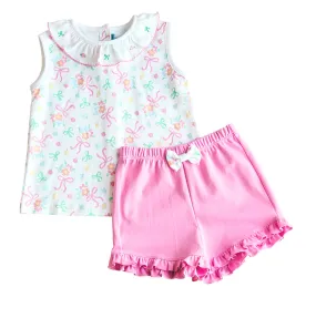 Bows and Flowers Girls Shirt and Short Set  Pima Cotton