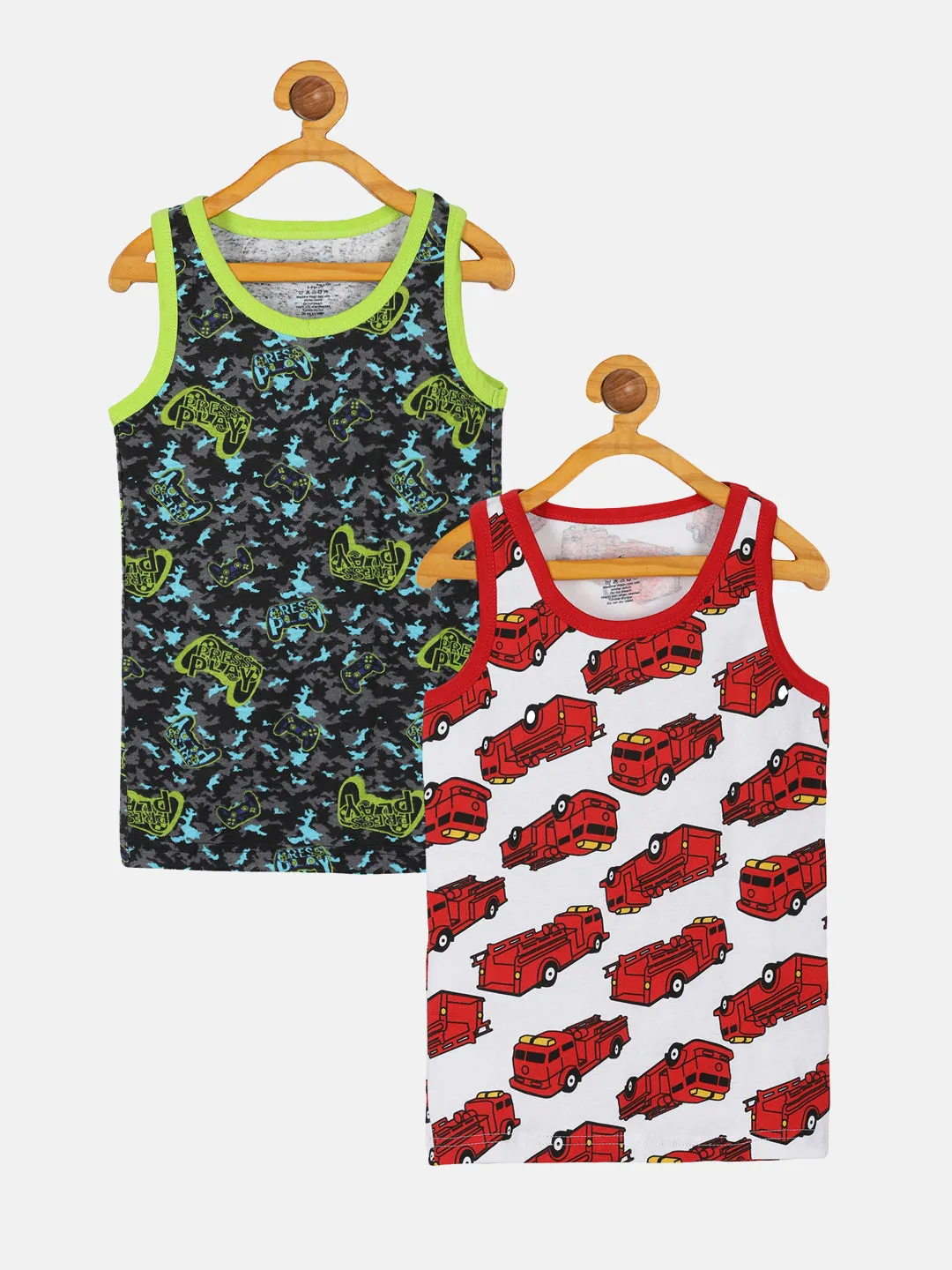 Boys AOP Printed Rib Vest Pack of 2