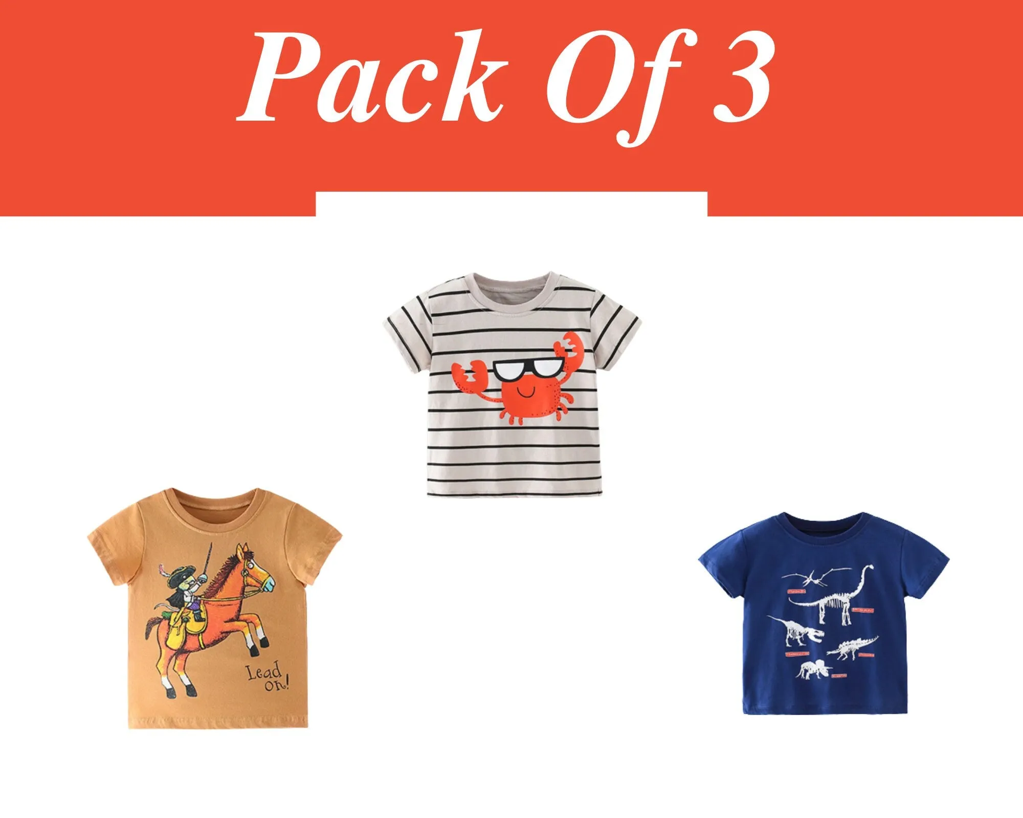 Boys Cotton T-shirts Summer Tees & Tops for Baby Boys Horse, Fun Design |Toddler Boy Shirt kid Clothing Gift for Boys Pack of 3