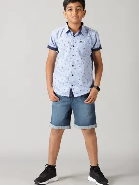 Boys Half Sleeve Printed Shirts & Denim Shorts Set