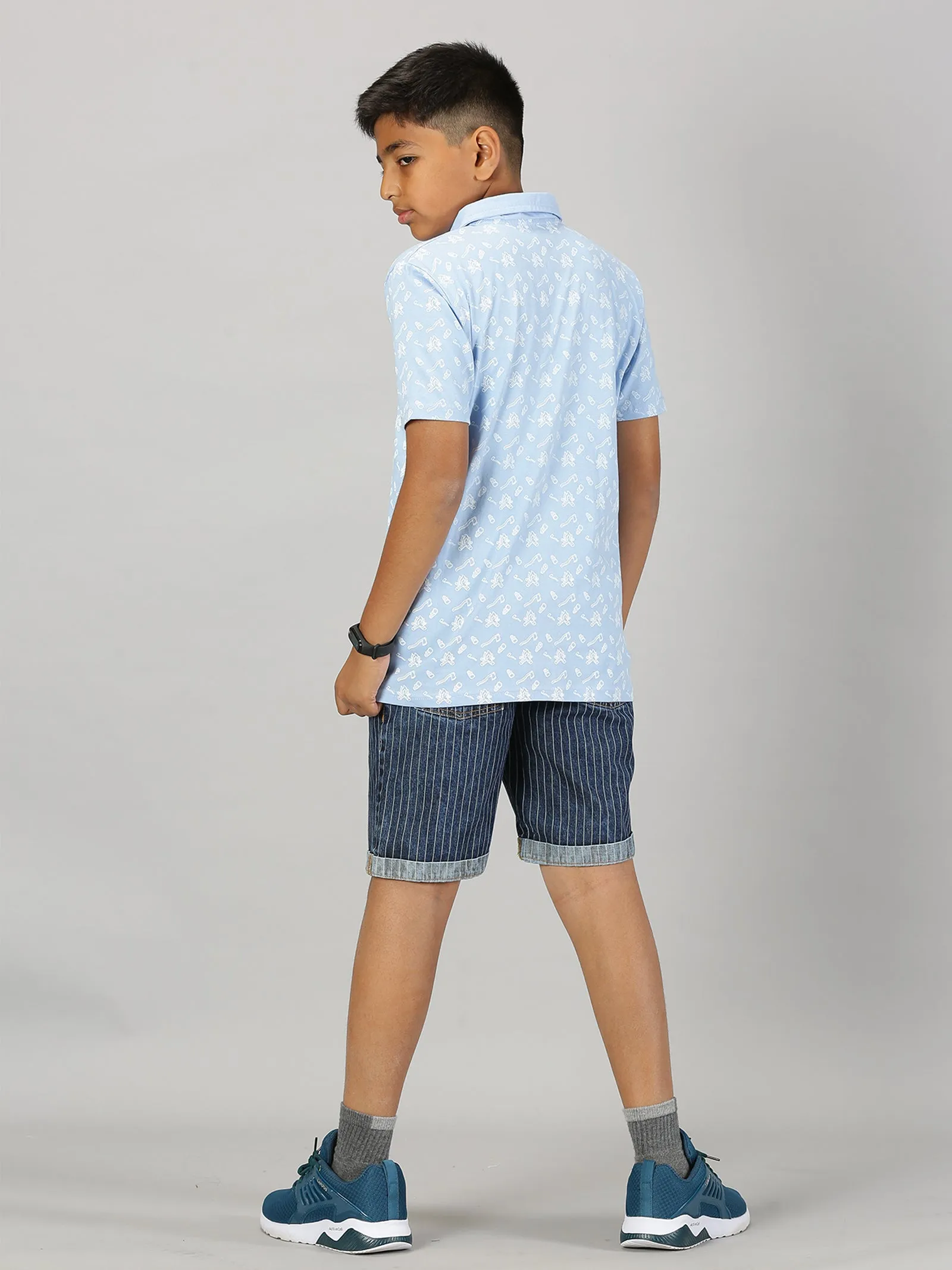 Boys Polo Tee & Denim Rollup Shorts Set