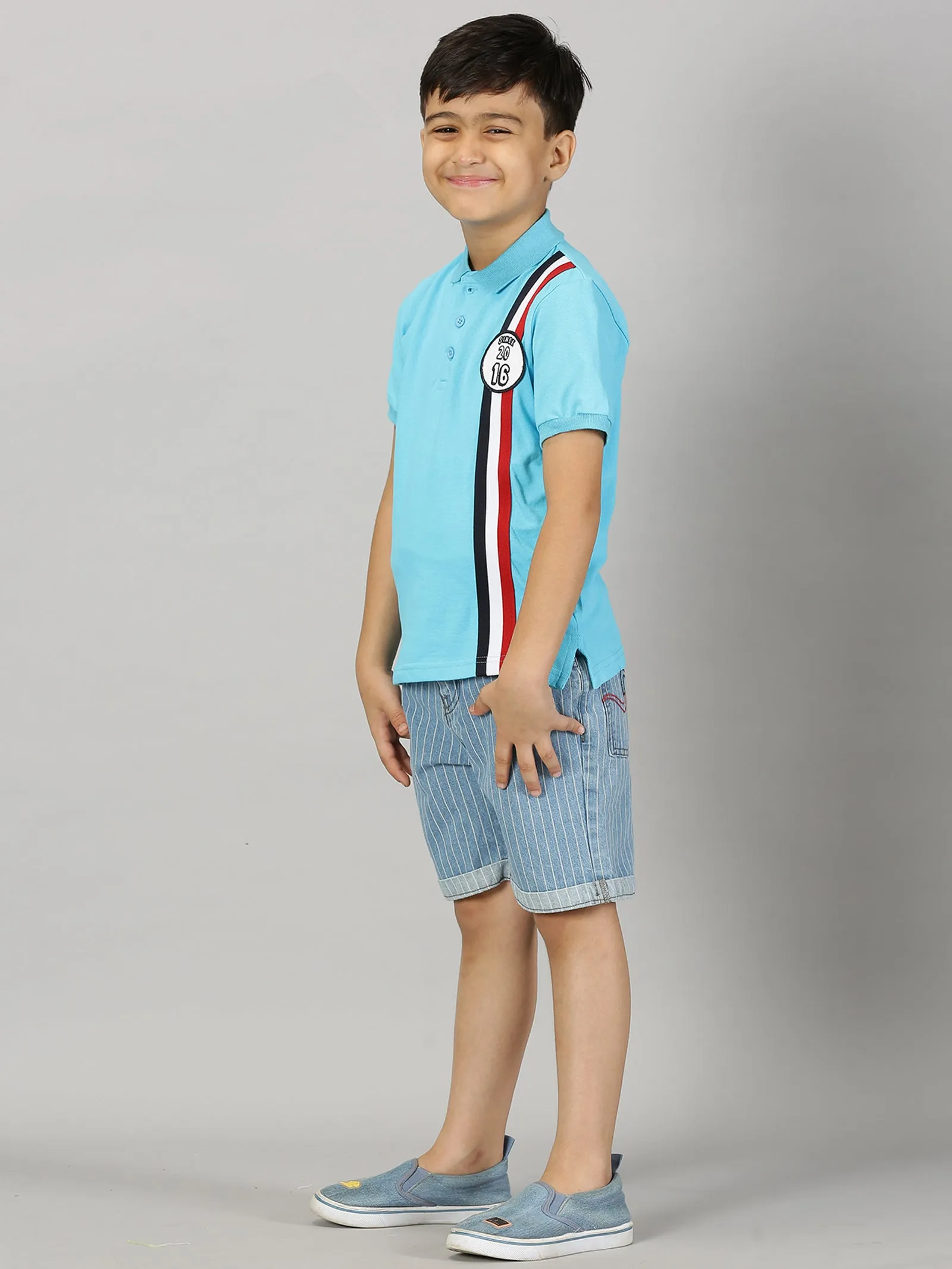 Boys Polo Tee & Denim Rollup Shorts Set