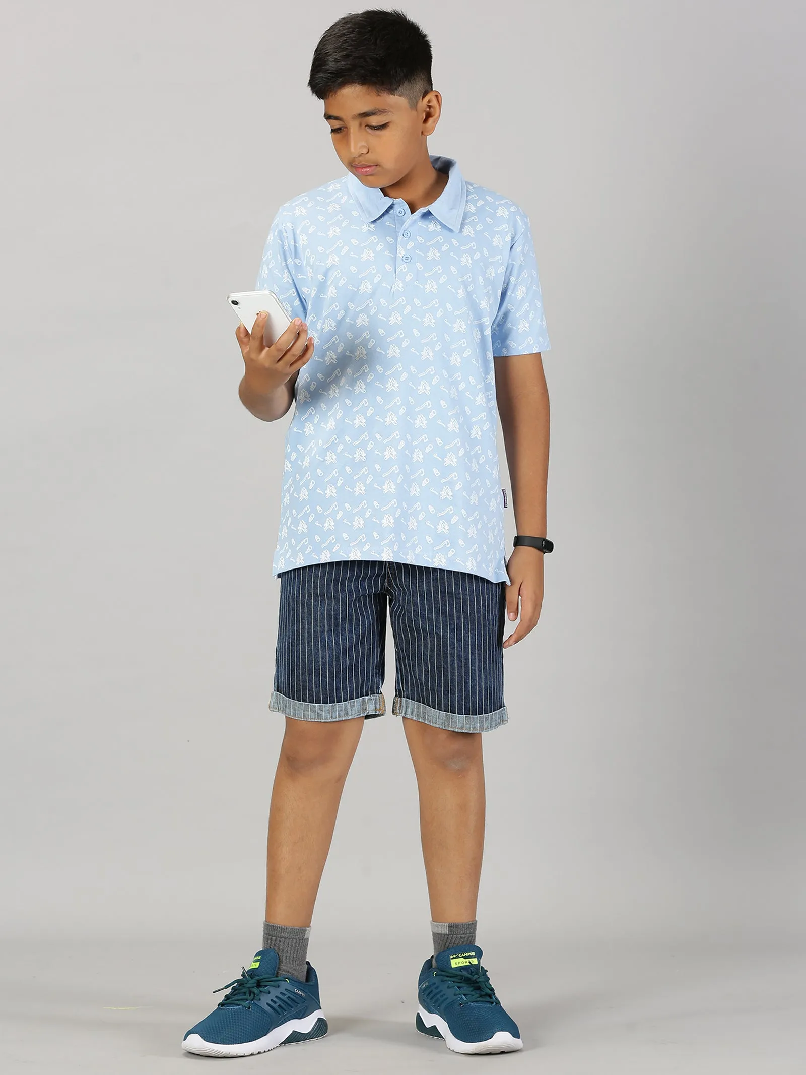 Boys Polo Tee & Denim Rollup Shorts Set