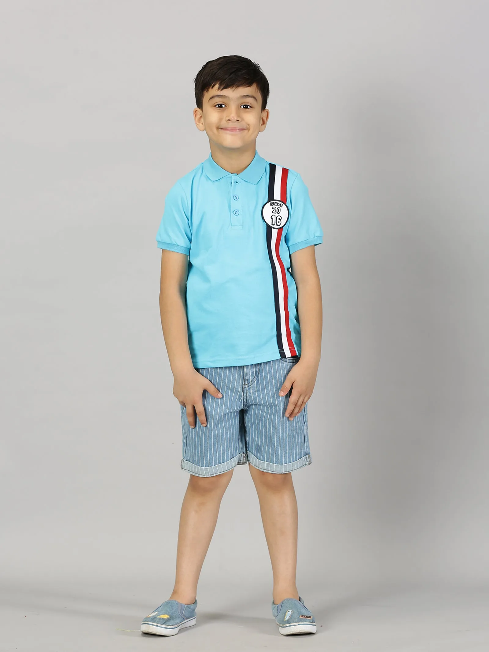 Boys Polo Tee & Denim Rollup Shorts Set