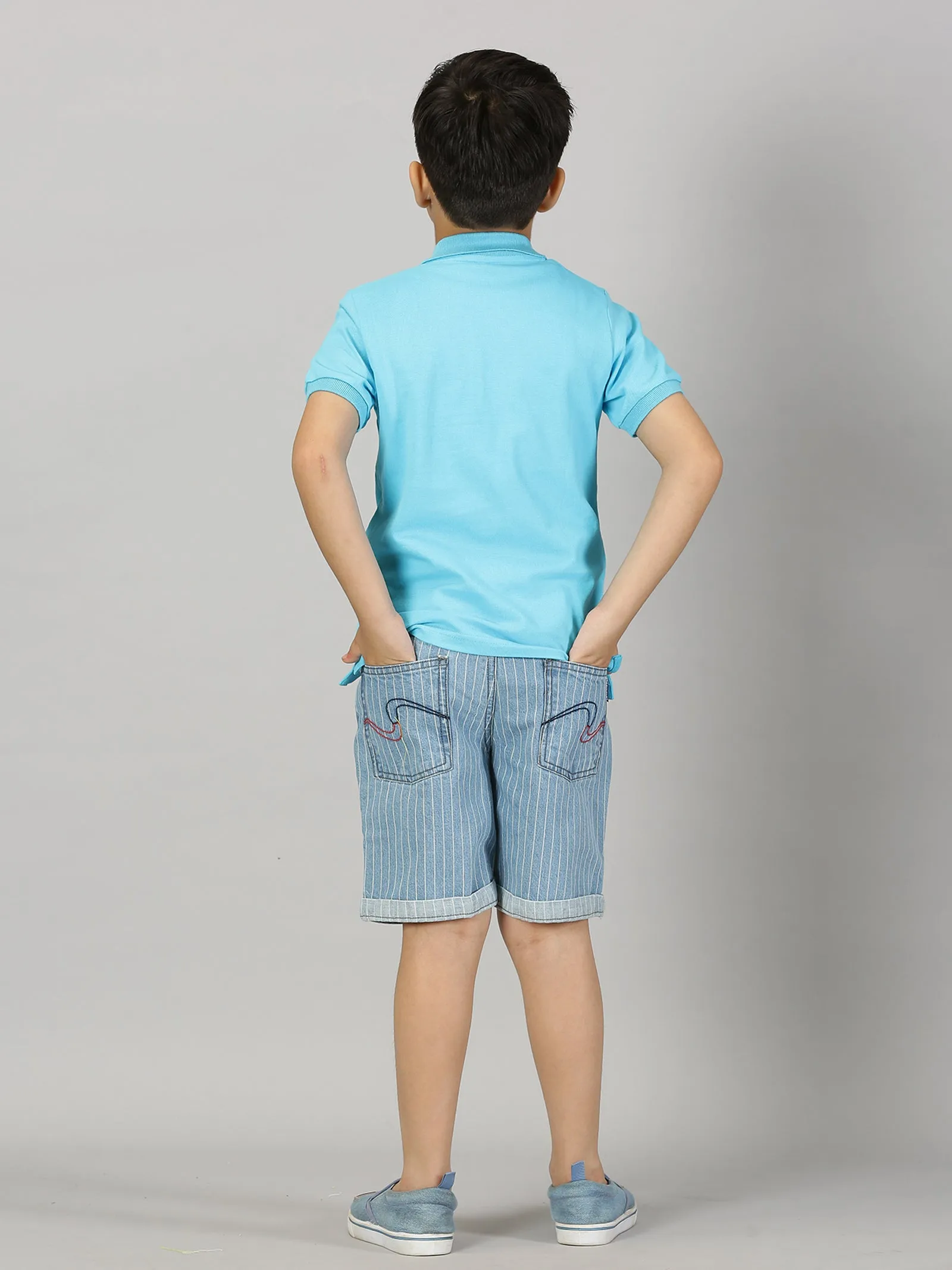 Boys Polo Tee & Denim Rollup Shorts Set