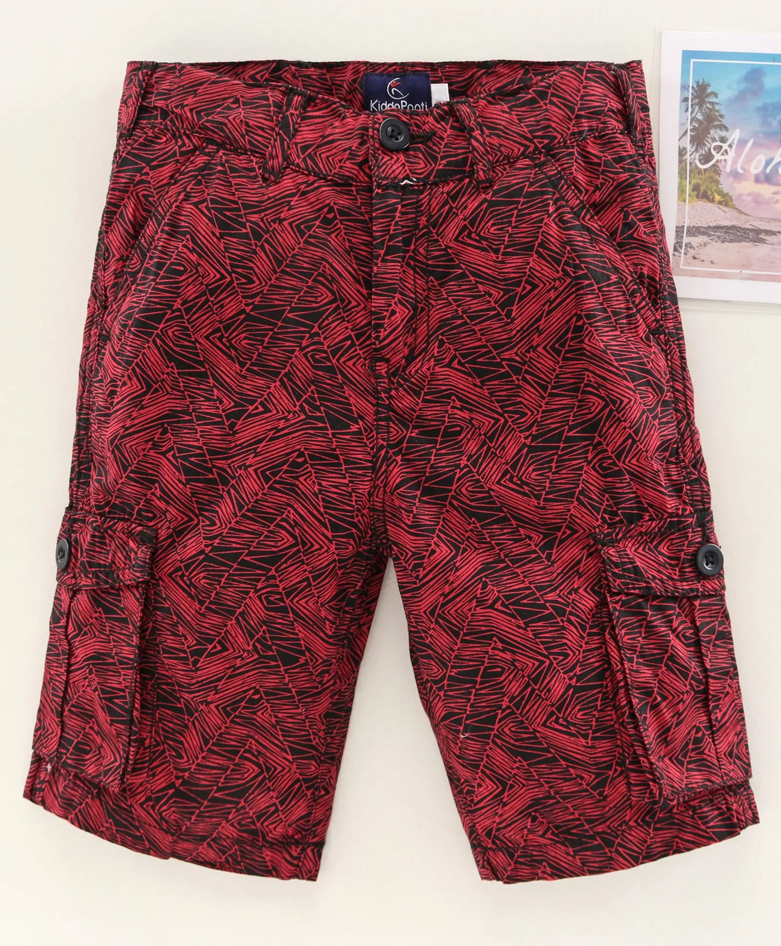 Boys Printed Poplin Knee Length Cargo Shorts