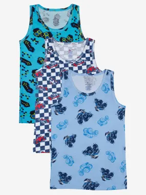 Boys Printed Rib Vest Pack Of 3