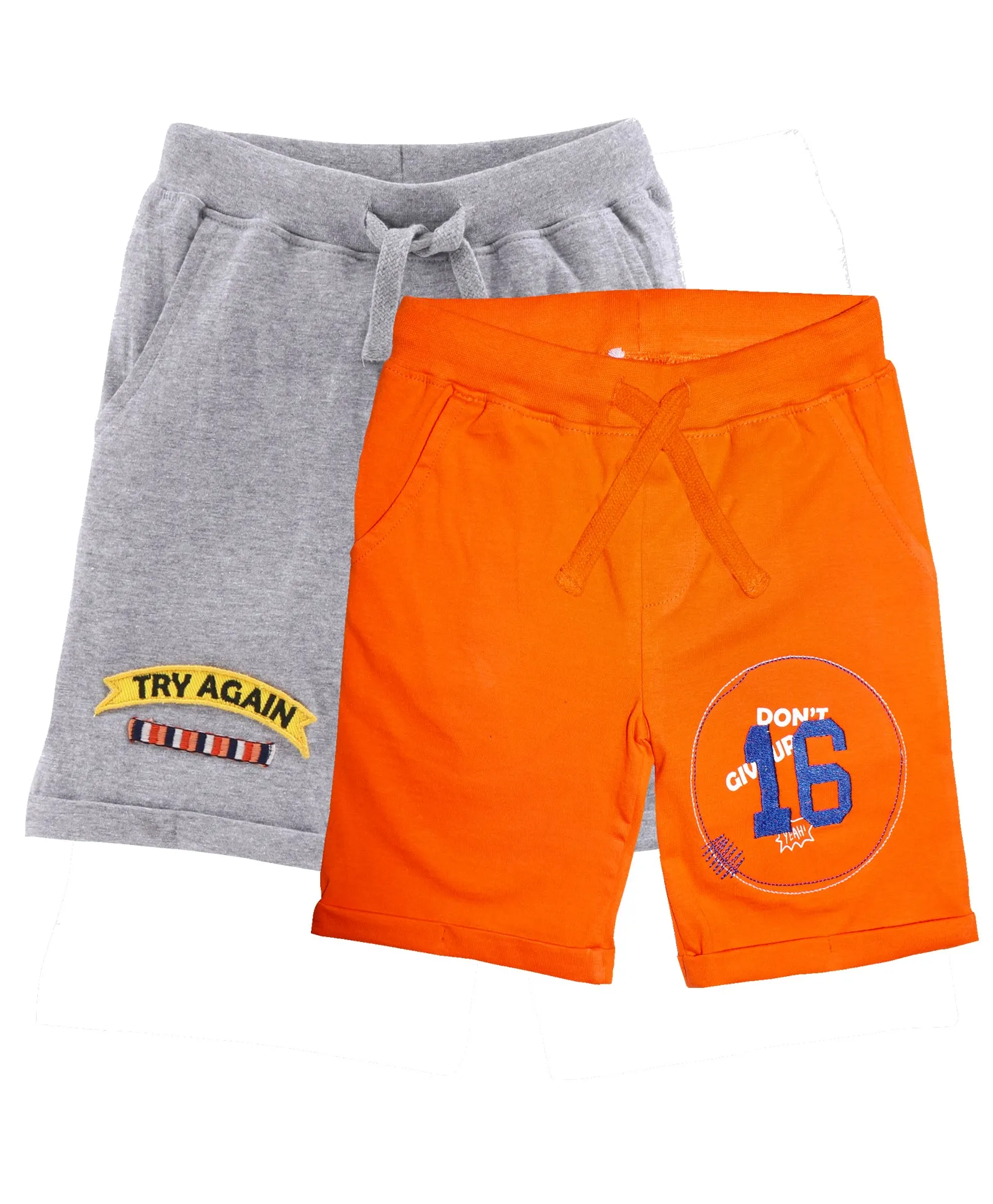 Boys Pull on Shorts with roll up hem & applique - Pack of 2