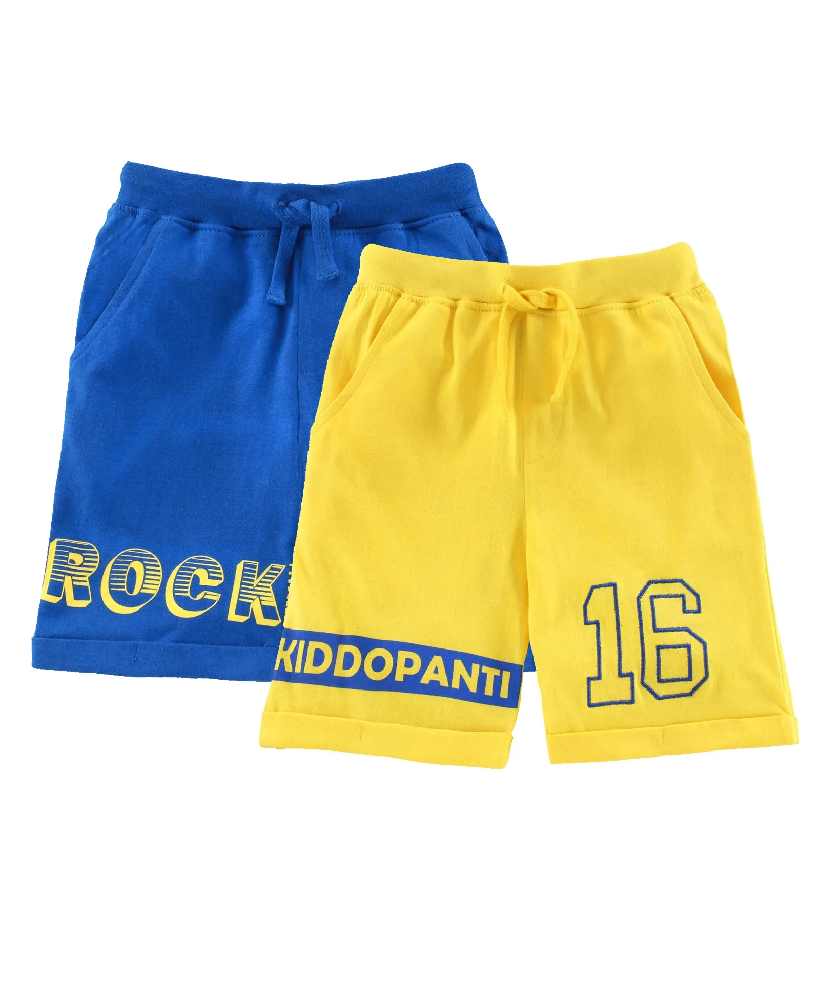 Boys Pull on Shorts with roll up hem & applique - Pack of 2