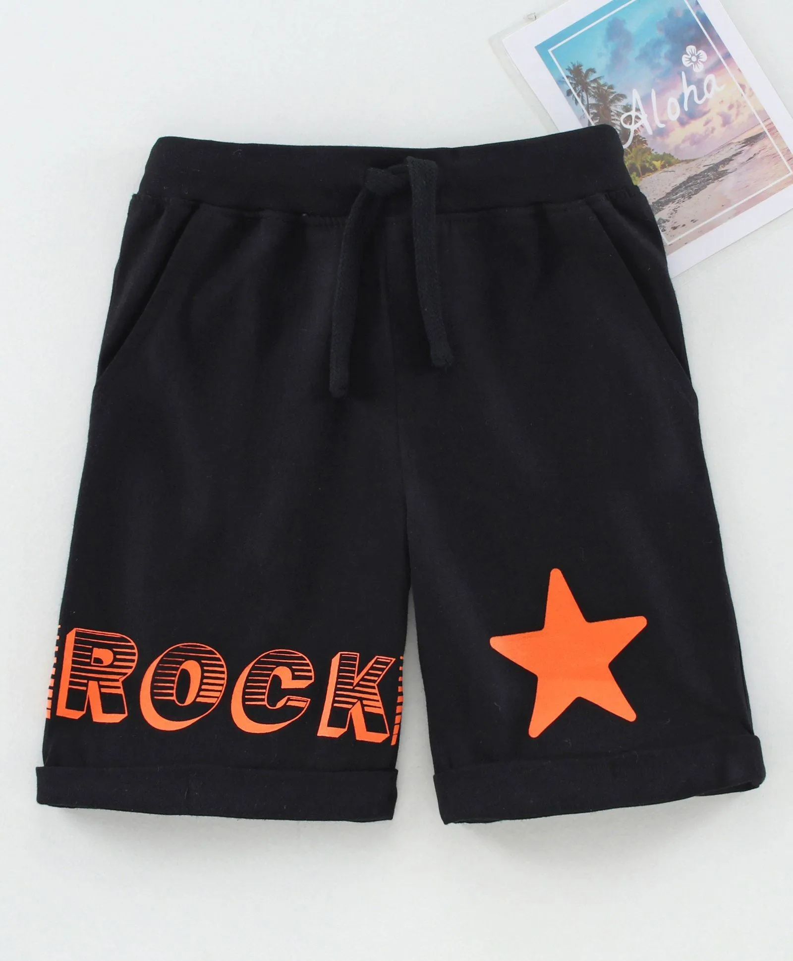 Boys Pull on Shorts with roll up hem & applique