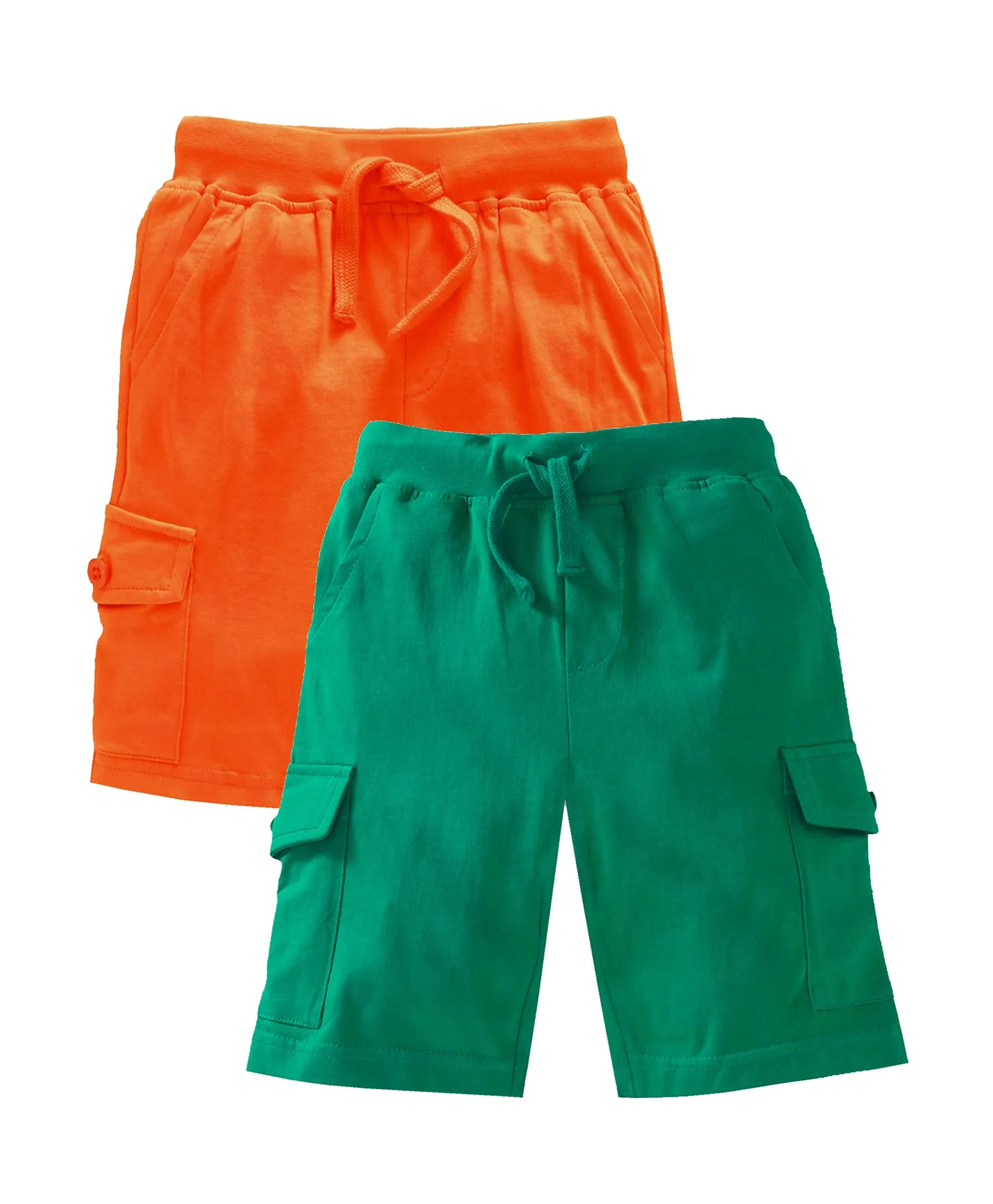 Boys Solid Knee Length Knit Cargo Shorts - Pack Of 2