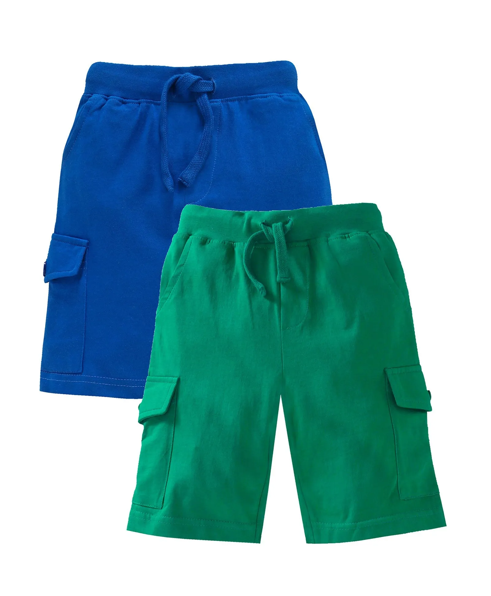 Boys Solid Knee Length Knit Cargo Shorts - Pack Of 2