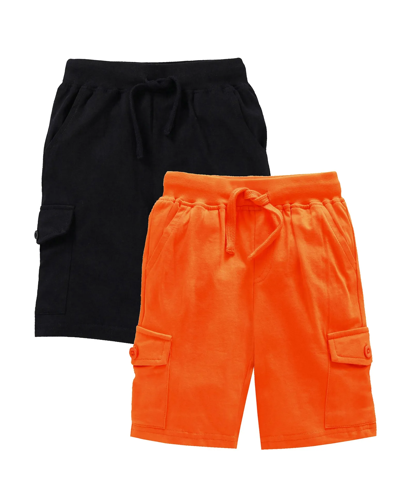 Boys Solid Knee Length Knit Cargo Shorts - Pack Of 2