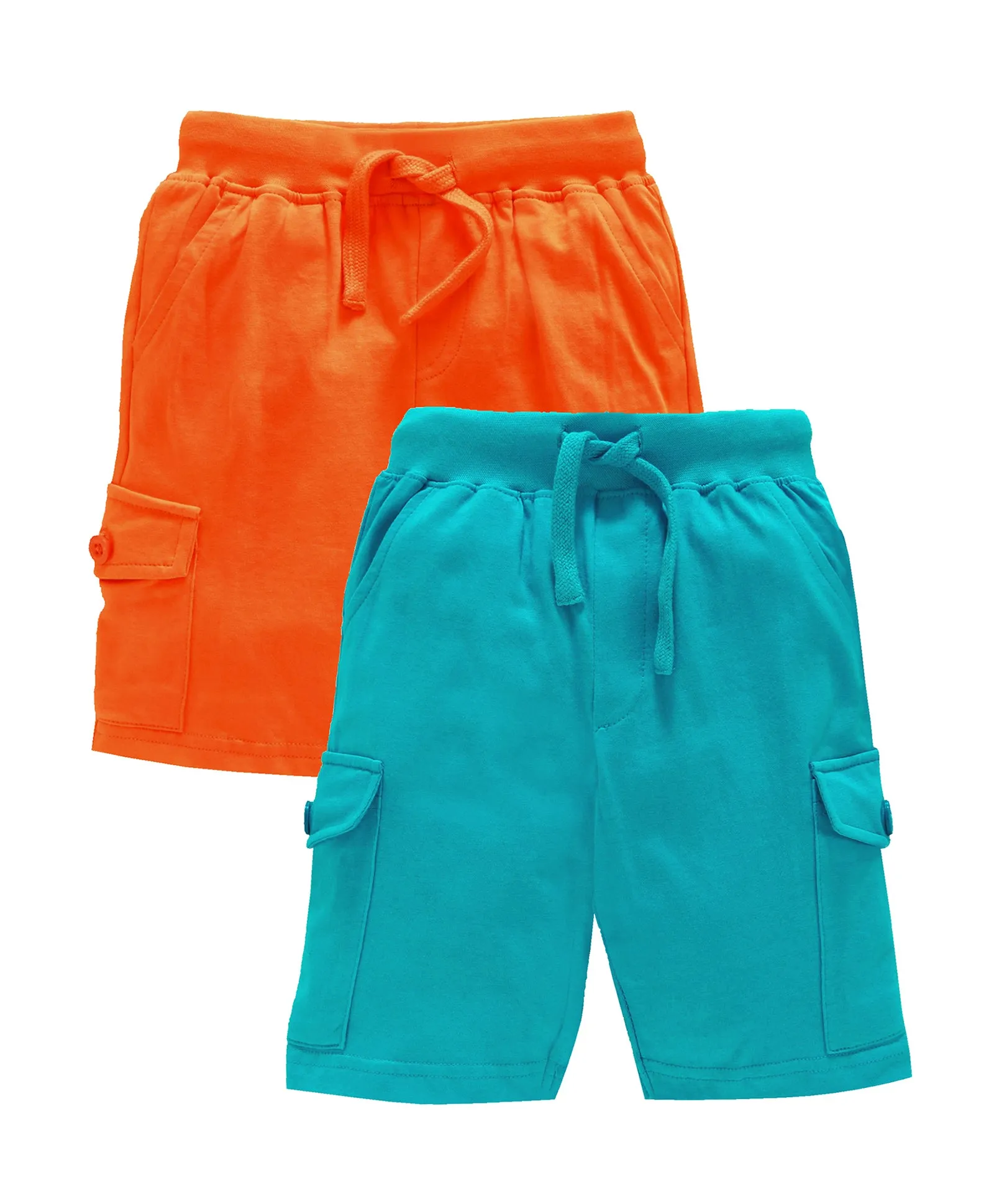 Boys Solid Knee Length Knit Cargo Shorts - Pack Of 2