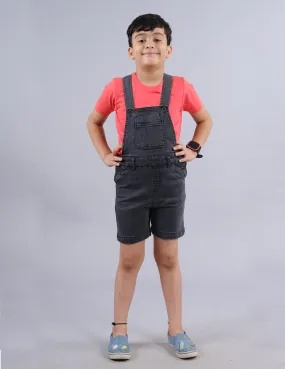 Boys Solid Tee & Denim Dungaree Shorts Set